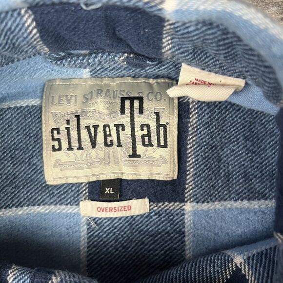 Levi’s Silvetab Blue & White Men’s Flannel Size XL Oversized Vintage - Picture 3 of 5